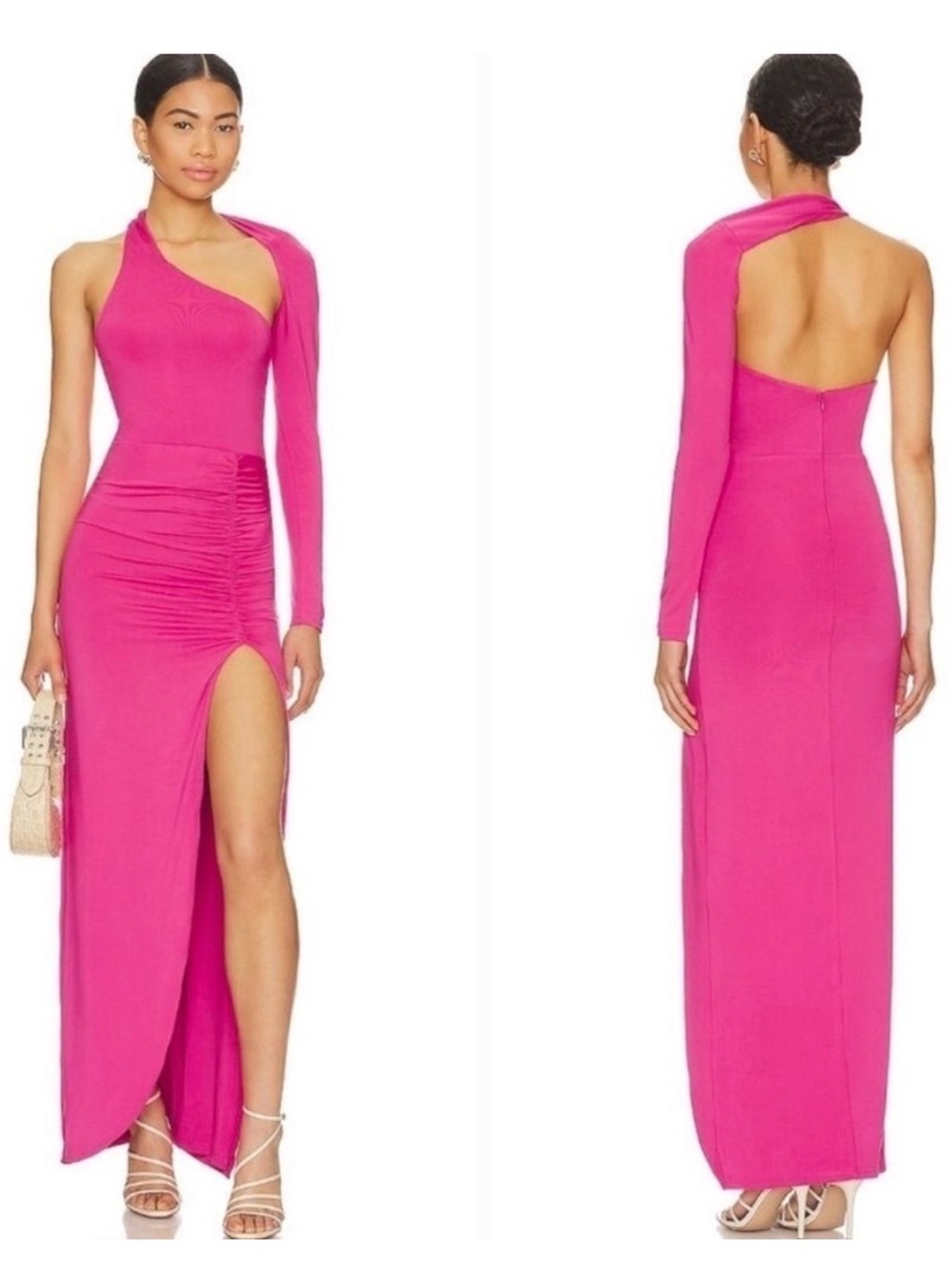Superdown Ramona Pink Maxi Dress One-Sleeve Cocktail Attire Sz S
